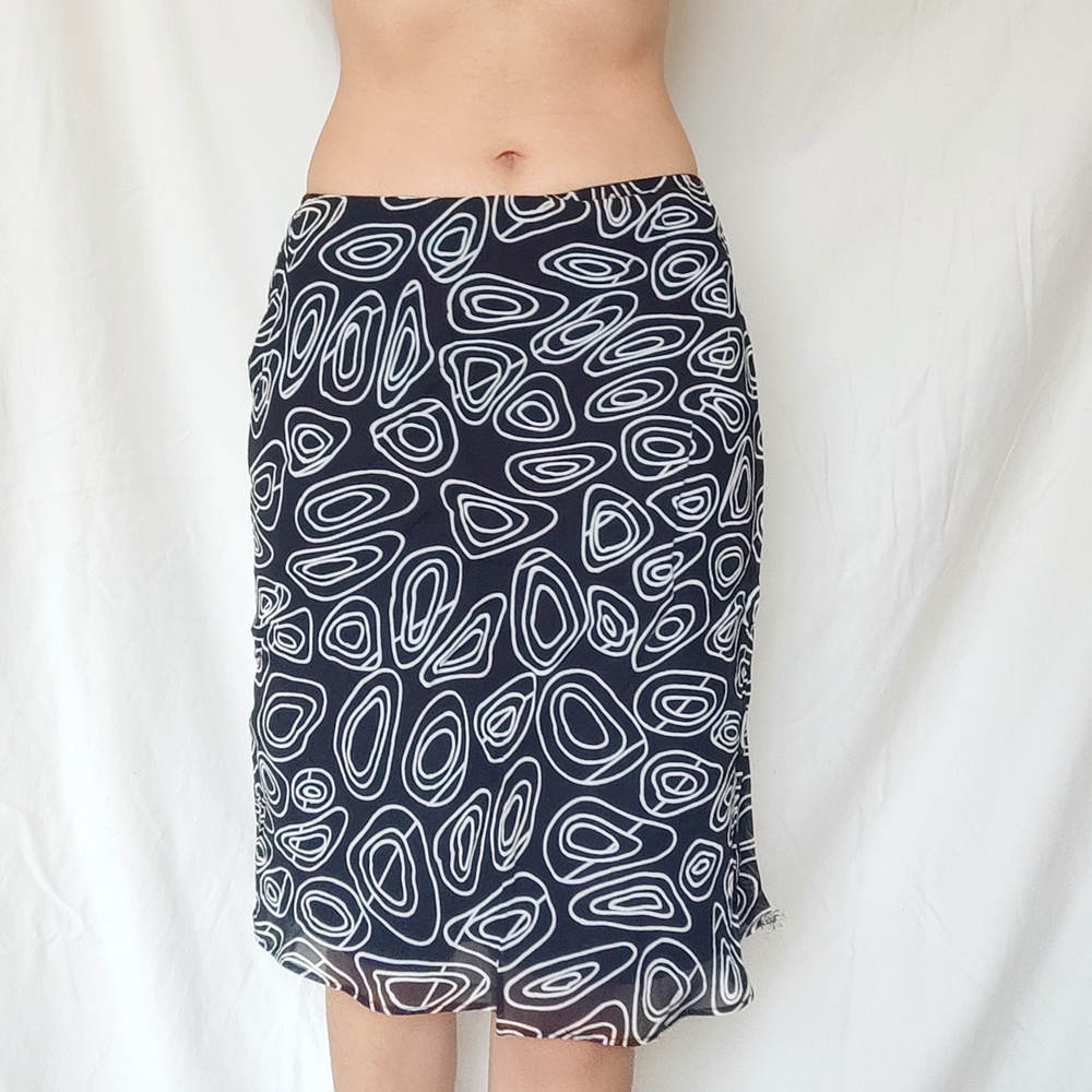 Vintage Black Abstract Pattern Summer Knee Length Skirt